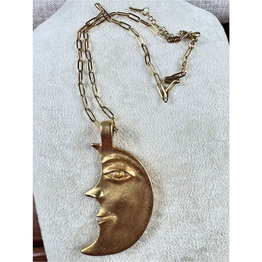 Free People Gold Moon Face Pendant Necklace